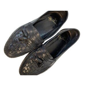 VTG Oleg Cassini Mens Black Leather Loafers Size 10W Tassels GUC Brazil